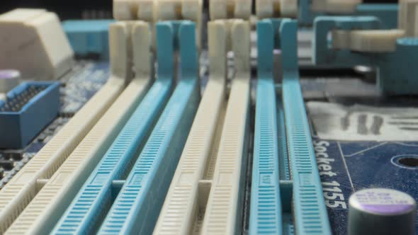 pc motherboard ram module slots closeup, Technology Stock Footage ft ...