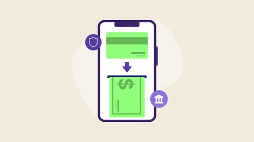 Animation zum Abheben von Geldern mit Kreditkartensymbol, perfekt für Finanz-Apps und Mobile Banking.