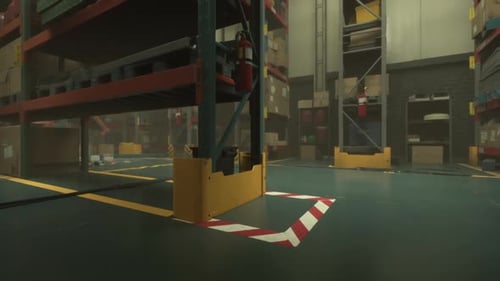 Large Warehouse With Red and White Arrow