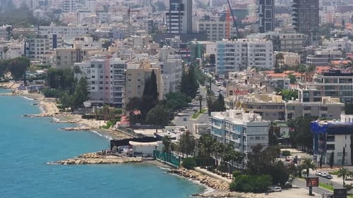Aerial View of Limassol Coastline with Urban Architecture and Shoreline