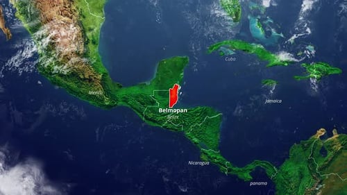 Animated Satellite Map Highlights Belize and Capital Belmopan