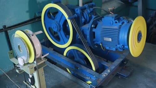 Elevator Cabin Lifting Mechanism The Building Has New Elevator Equipment an Electric Drive and a