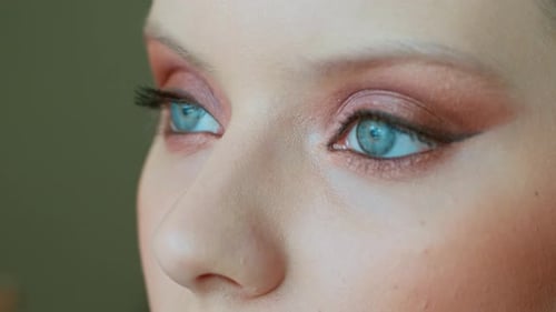 Visagistin arbeitet in ihrem Schönheitsstudio, Porträt einer Frau bei der Bewerbung durch einen professionellen Make-up-Meister