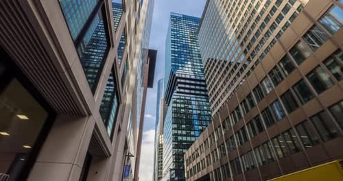 Frankfurt skyline hyperlapse, modern architecture and high rise buildings.