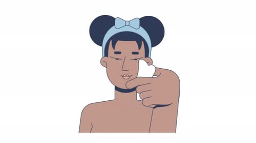 Mulher negra usando pedra gua sha para animação de desenho animado de massagem facial