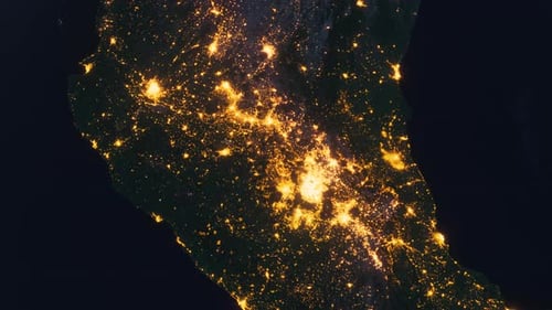 Night View of Mexico from Space with Glowing City Lights