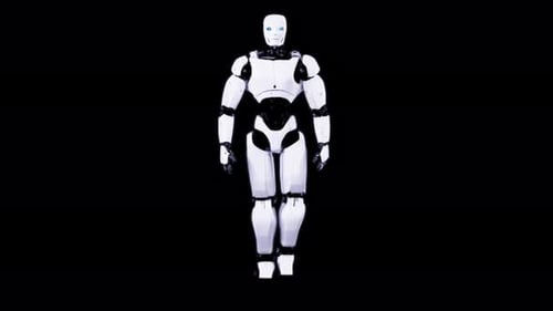 Walking Futuristic White Robot Animation with Alpha Channel