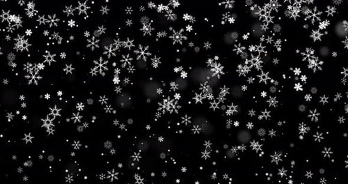 Enchanting Looping Animation Featuring Delicate Snowflakes Dancing Against a Dark Background Perfect