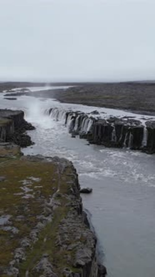 Aerial View of Godafoss or Waterfall of the Gods of Iceland
