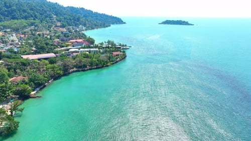 Aerial view of a tropical coastline with stunning beaches in Thailand. 4K.