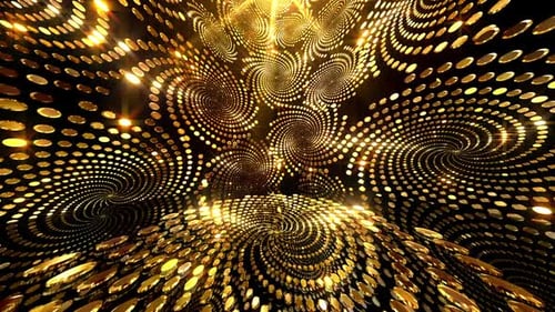 Golden Shimmering Dots Abstract Spiral Tunnel Background Loop