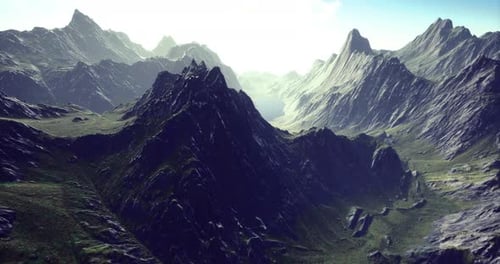 Stunning Mountain Range with Lush Valleys and Dramatic Peaks in Daylight