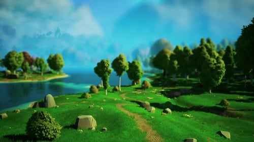 Cartoon Landscape with Hills and Forest