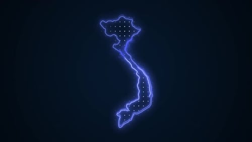 Neon Glowing Outline Map of Vietnam Animation