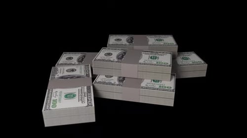 Falling 100 Dollar Bills Stacking 3D Animation