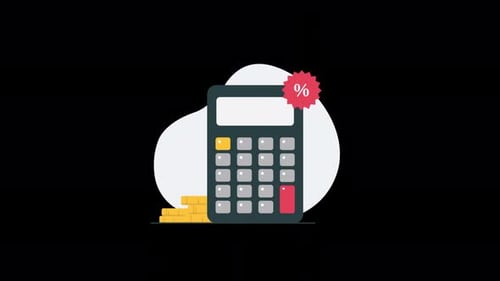 Animated Finance Calculator with Percentage Tag and Coins