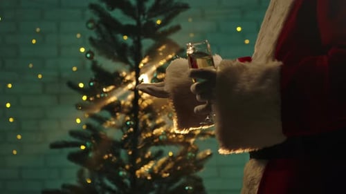 Santa Claus Holding Champagne Glass at Christmas