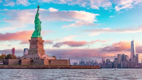 Statue of Liberty and Downtown Manhattan in the Background New York Cinemagraph