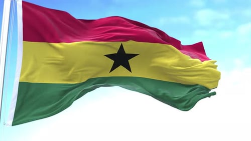 Realistic Waving Flag of Ghana Against Blue Sky