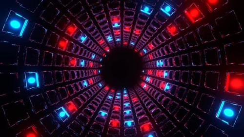 Blue And Red Strobe Mirrored Square Elements Tunnel Background Vj Loop In 4K