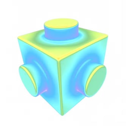 Irisierender 3D-Würfel mit kreisförmiger Extrusionsform
