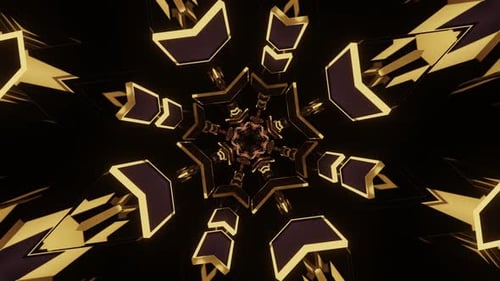 Very large and colorful star shaped object in the dark. Kaleidoscope VJ loop