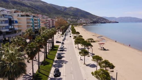 Aerial View of Beautiful Costal Shore in Vlore Albania