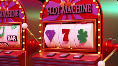 3D slot machine animation with spinning reels, jackpot 777 combination. Concept of winning, success