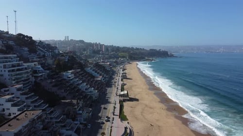 City beach shore aerial scene