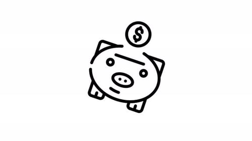 Animated Line Art Piggy Bank with Dropping Dollar Coin