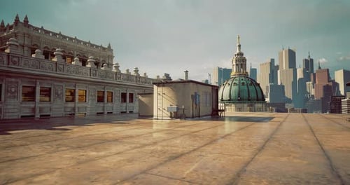 Vista desde la azotea del horizonte de la ciudad con arquitectura histórica y moderna