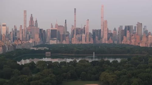 Aerial view of Central Park on a summer morning