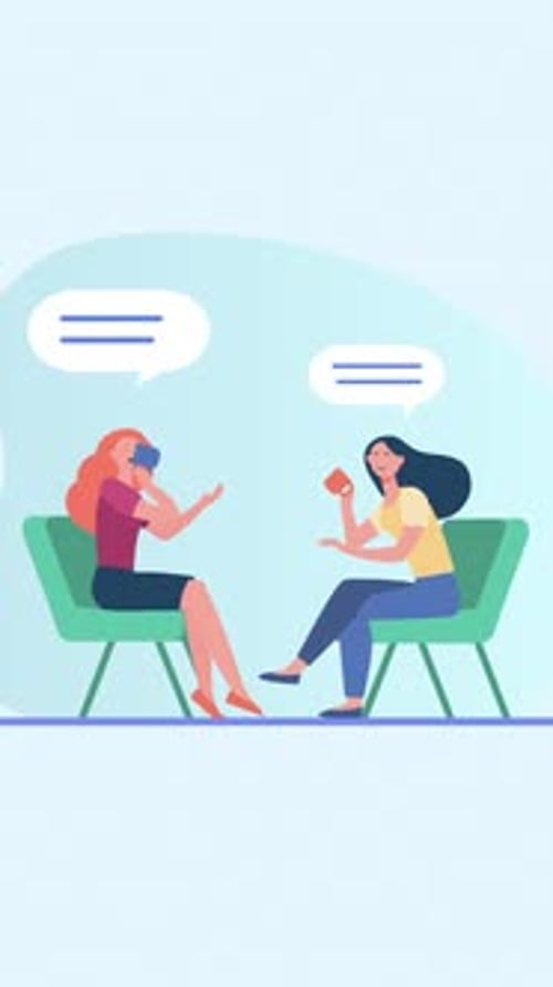 Flat Design Animation of Two Women Talking and Drinking Coffee