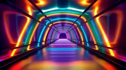 Futuristic Neon Light Tunnel With Glowing Colorful Lines