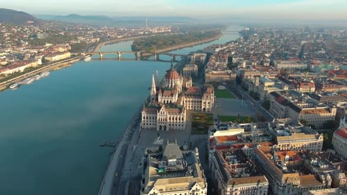 Aerial view of Hungarian Parliament Building in Budapest. Hungary Capital Cityscape at daytime