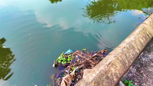 Müll steckt im Fluss