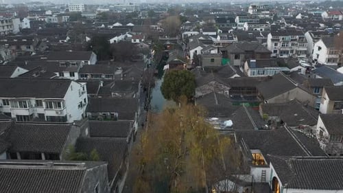 Aerial View of Suzhou Tiger Hill Park Scenery and Leaning Pagoda Suzhou City Jiangsu Province China