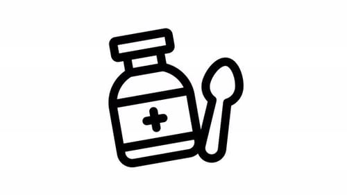Flat Design Medical Medicine Bottle and Spoon Icon Animation