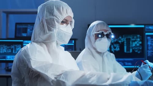 Group of Professional Engineer is Developing a Modern Microprocessor in a Futuristic Laboratory