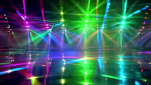 Lebendige Disco-Bühnenbeleuchtung und neonfarbene Party-Tanzfläche