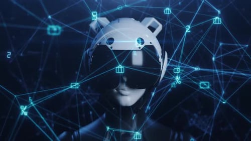 Futuristic Head Artificial Intelligence with Abstract Network Connections