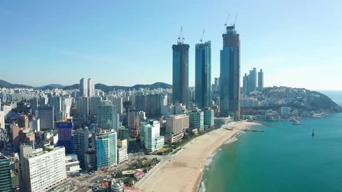 Busan Haeundae Beach aerial video, South Korea