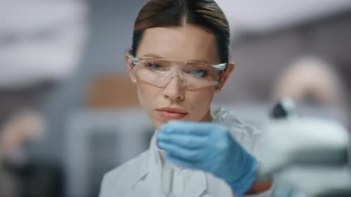 Portrait Woman Scientist Working in Advanced Laboratory Researcher Looking Test