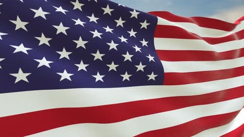 United States Flag Waving with Cloudy Sky Background