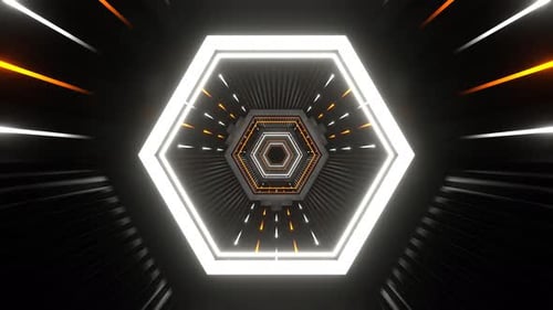 Orange And White Neon Hexagon Futuristic Tunnel Background Vj Loop In 4K
