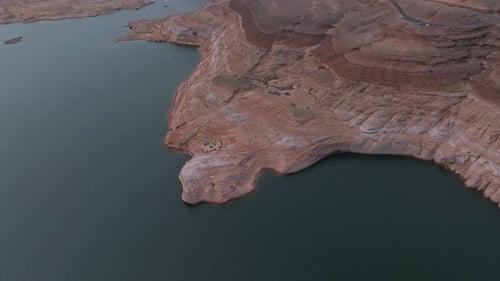 Aerial Top View of Lake Powell and Glen Canyon in Arizona