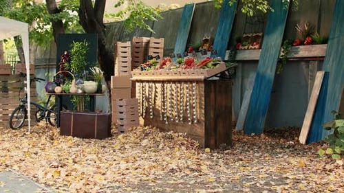 Empty Farmers Market Counter with Local Eco Products on Display
