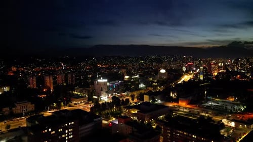 Aerial View of the Night Lights of the City of Sarajevo Bosnia and Herzegovina