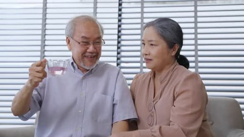 Smiling Senior Couple Relaxing and Talking Together