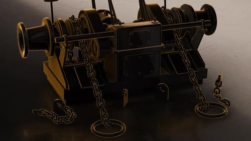 Animated 3D Industrial Winch Model with Chain Details